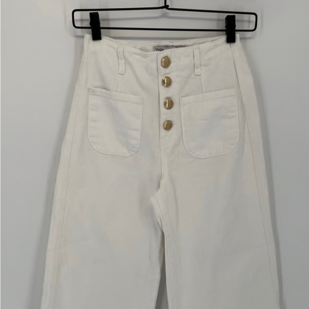 Zara Wide Leg Denim Jeans with gold buttons